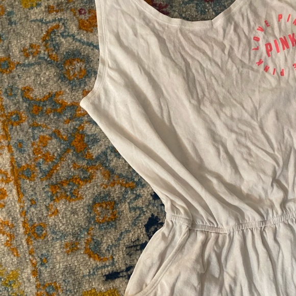 SOLD!! PINK VS White Chinched waist Hip Pockets Swim Coverup Romper M - Picture 4 of 16